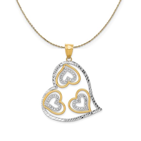 14k Yellow Gold & Rhodium Diamond Cut Multi Heart Necklace - 18 Inch